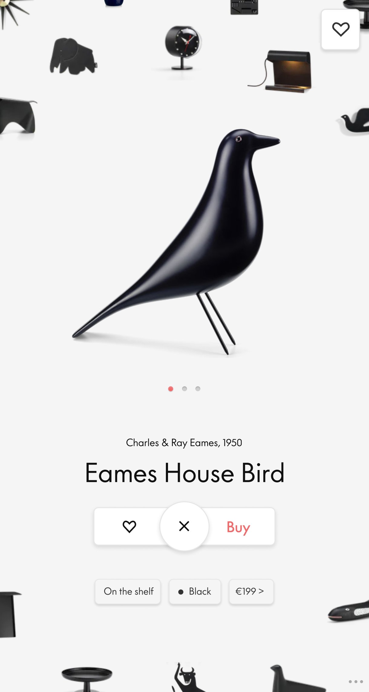 Vitra Gift Finder product page, dark mobile view