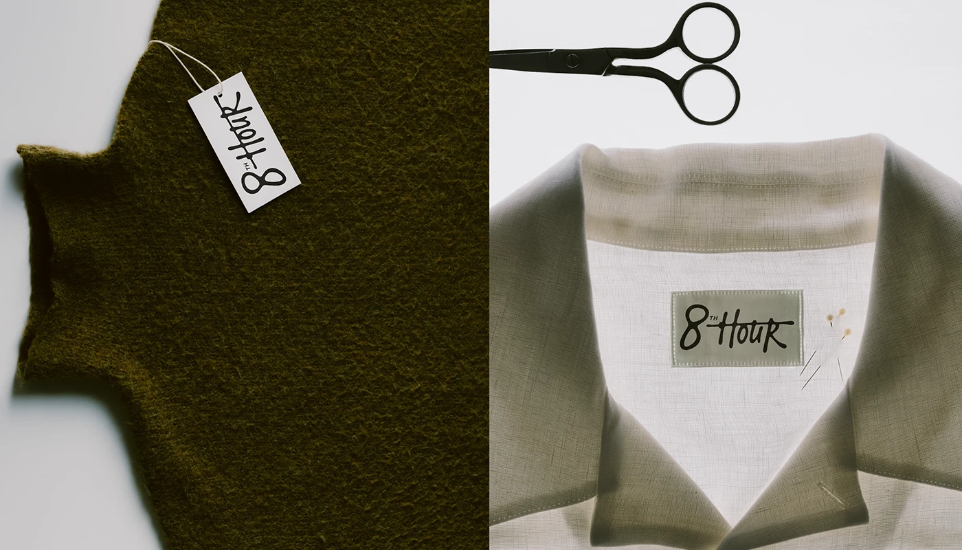 8th Hour woven garment label branding and wool hang tag