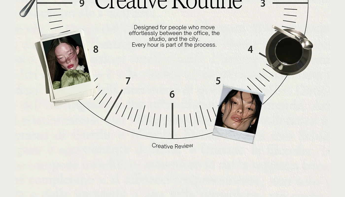 8th Hour branding routine dial detail with polaroid photos