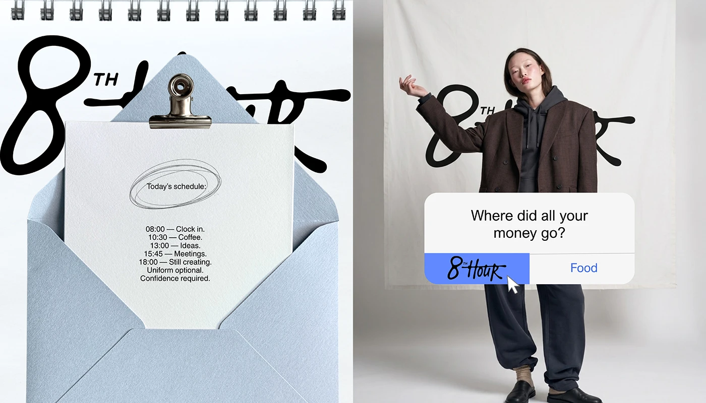 8th Hour daily schedule stationery branding and lookbook note