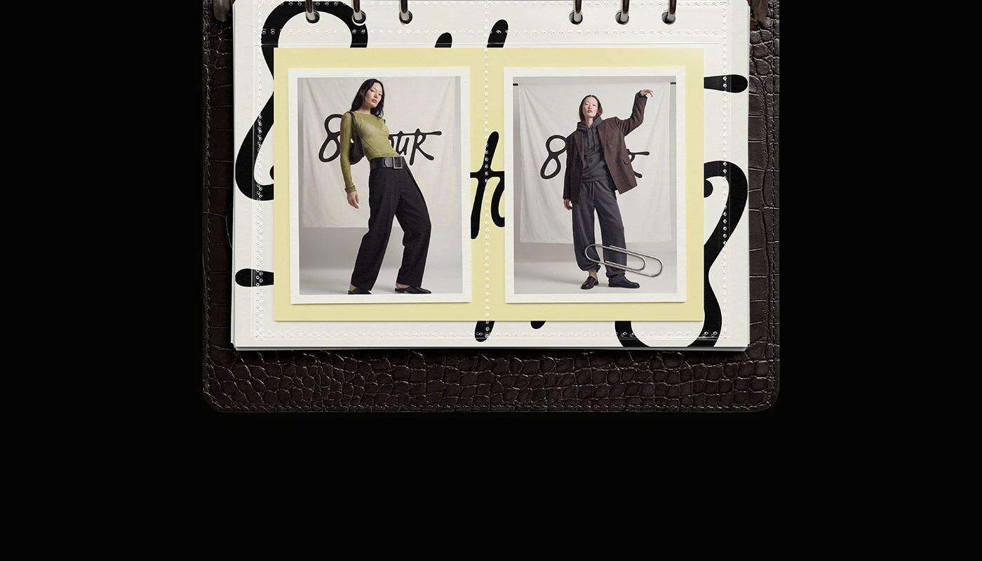 8th Hour editorial spread branding with collection polaroids