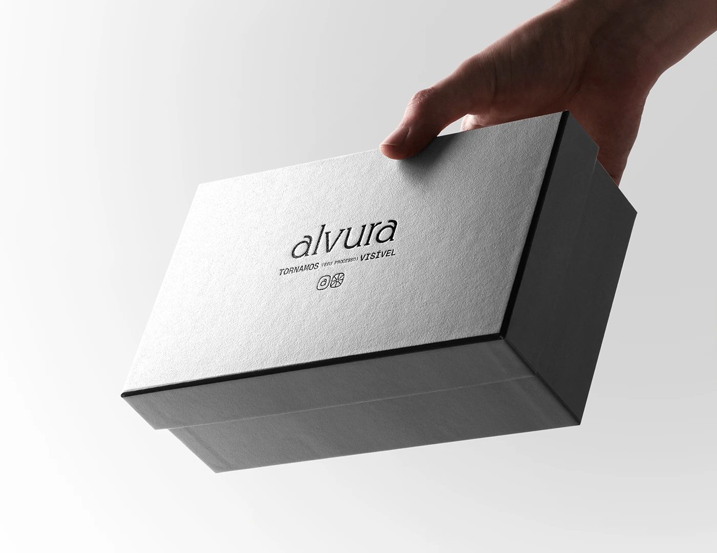Alvura Filmes branding silver foil-stamped rigid paper presentation box