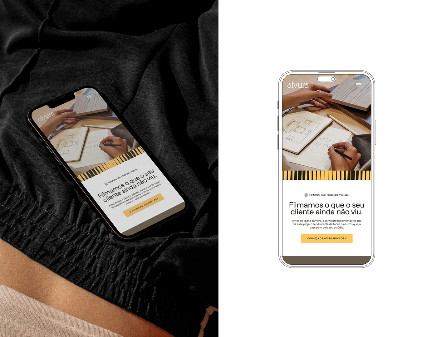 Alvura Filmes branding dual smartphone UI display of mobile web layout