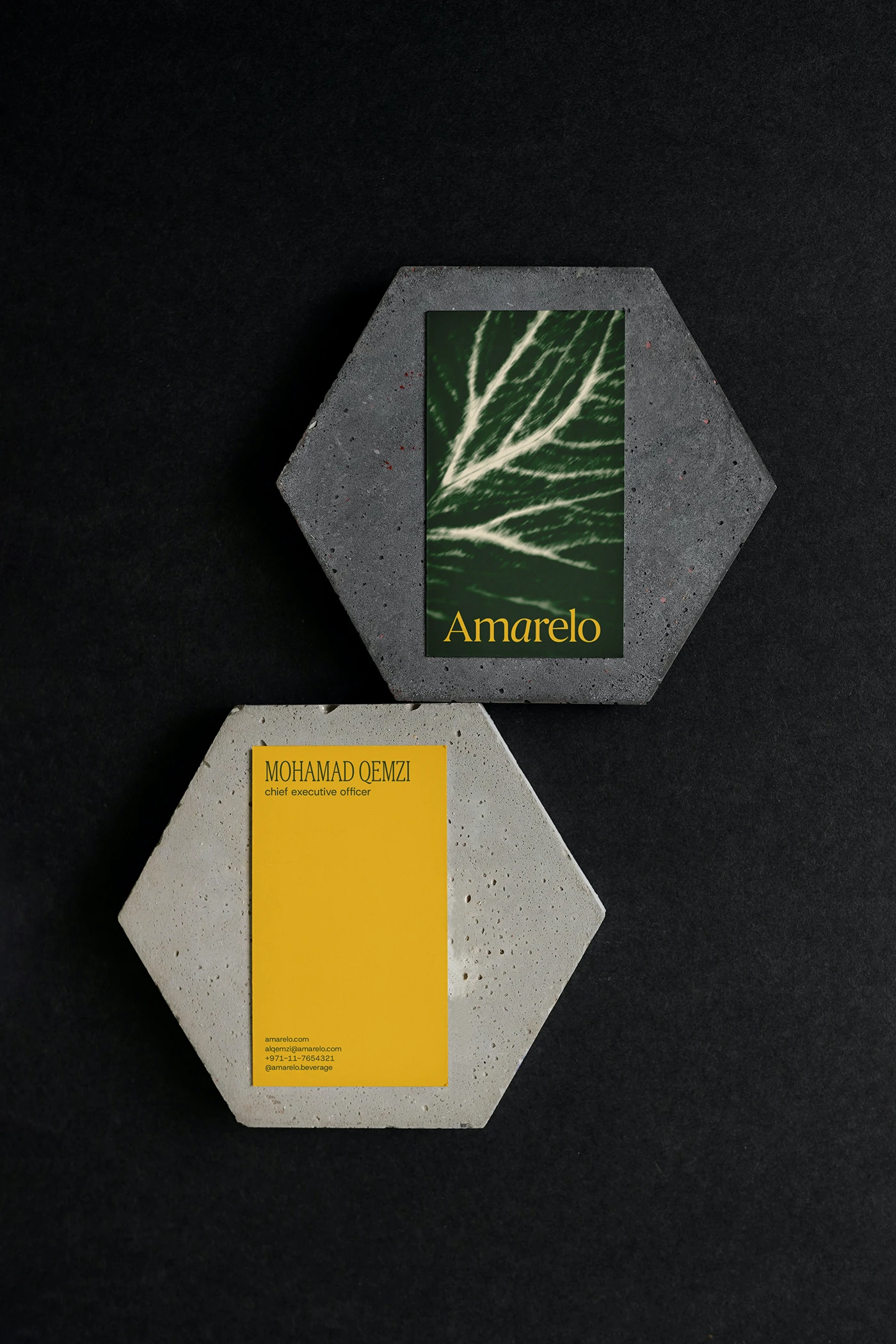 Amarelo Beverages branding paper box packaging close up