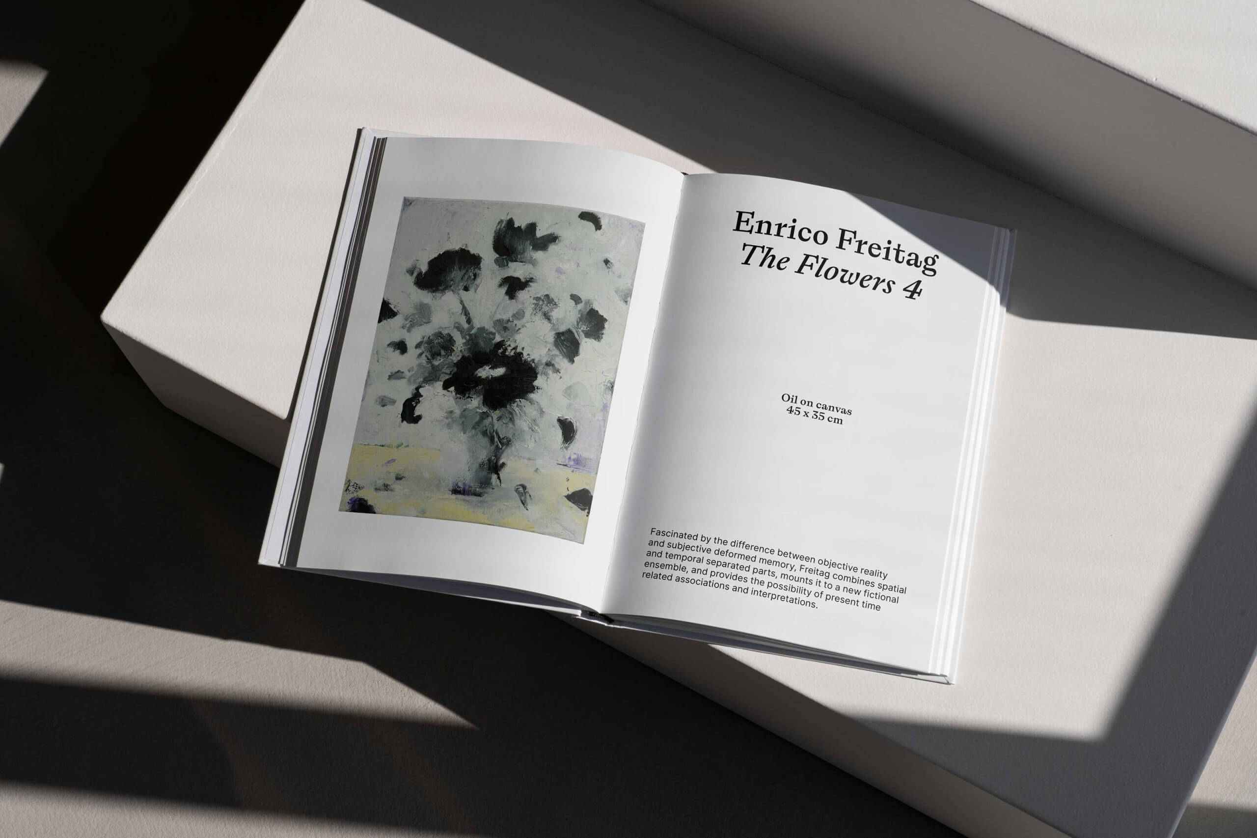 Brandt Gallery exhibition catalogue spread for Enrico Freitag The Flowers 4 set in ABC Laica