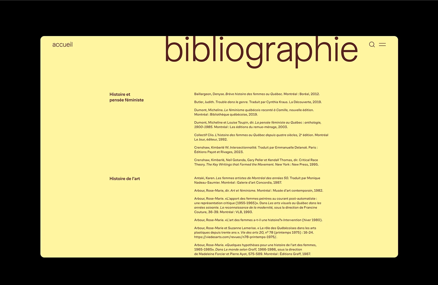 Collective Actions web design bibliography layout page