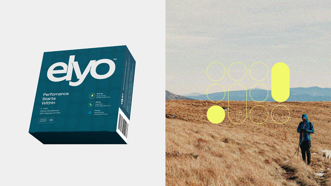 ELYO Brand Identity mobile app UI design mockup branding