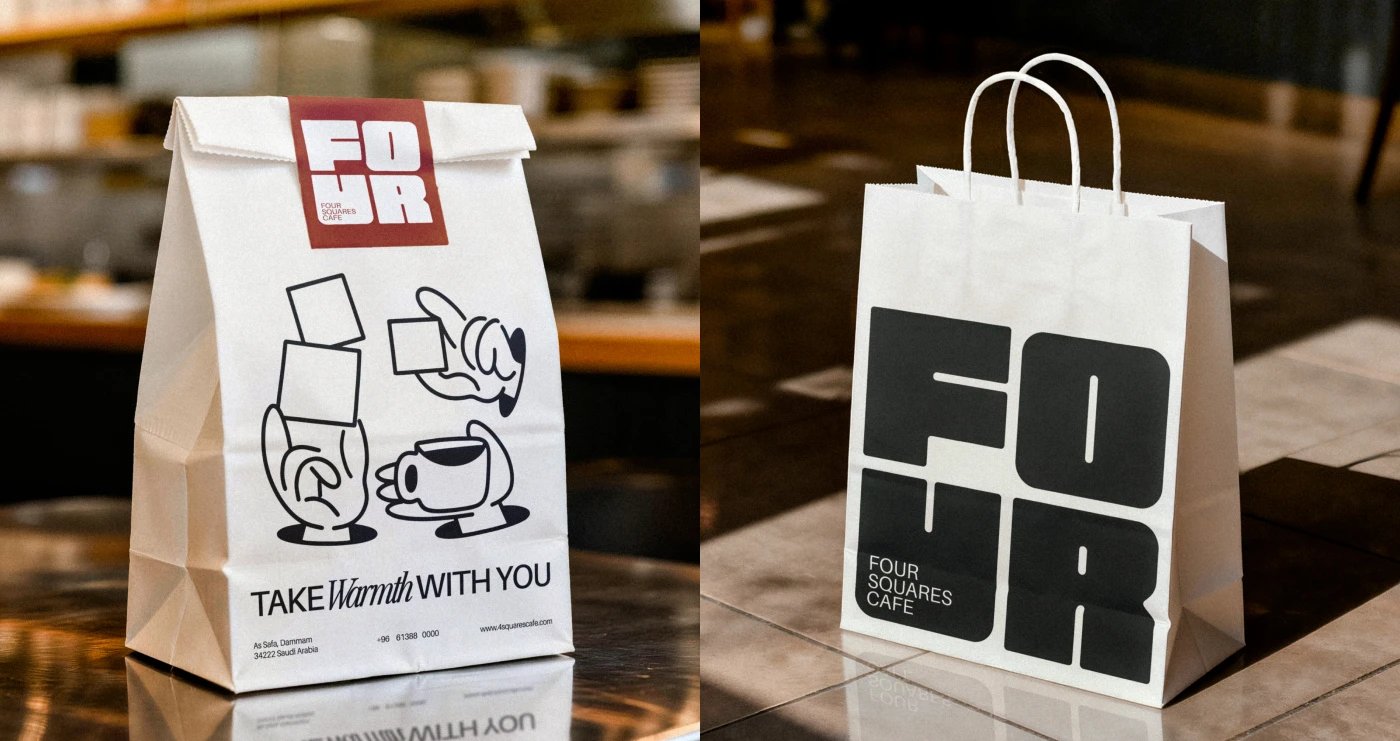 Four Squares Cafe takeaway paper bags: take a blend with you