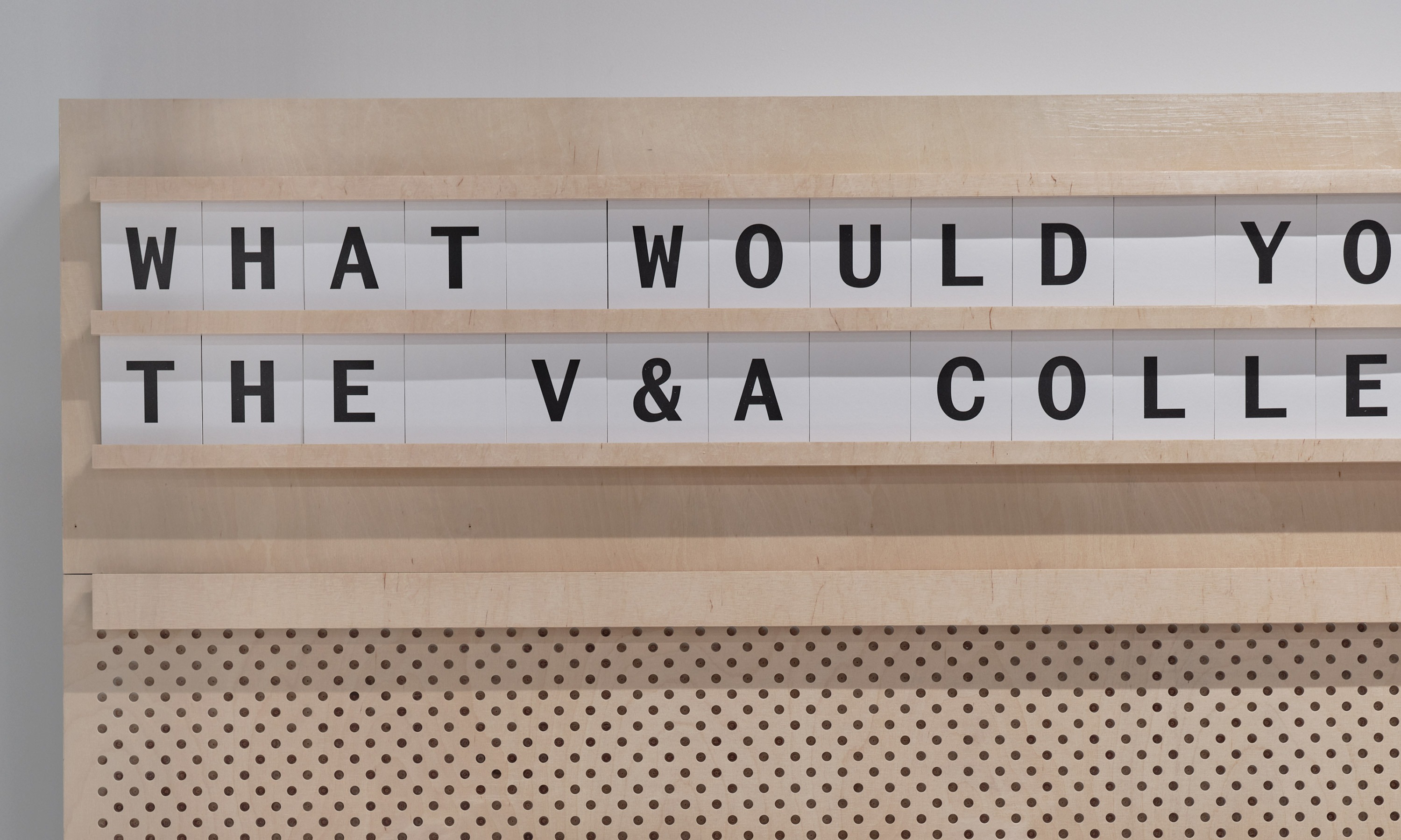 Split-flap letter board asking 'What would you do with the V&A collection' in Spiller Mono