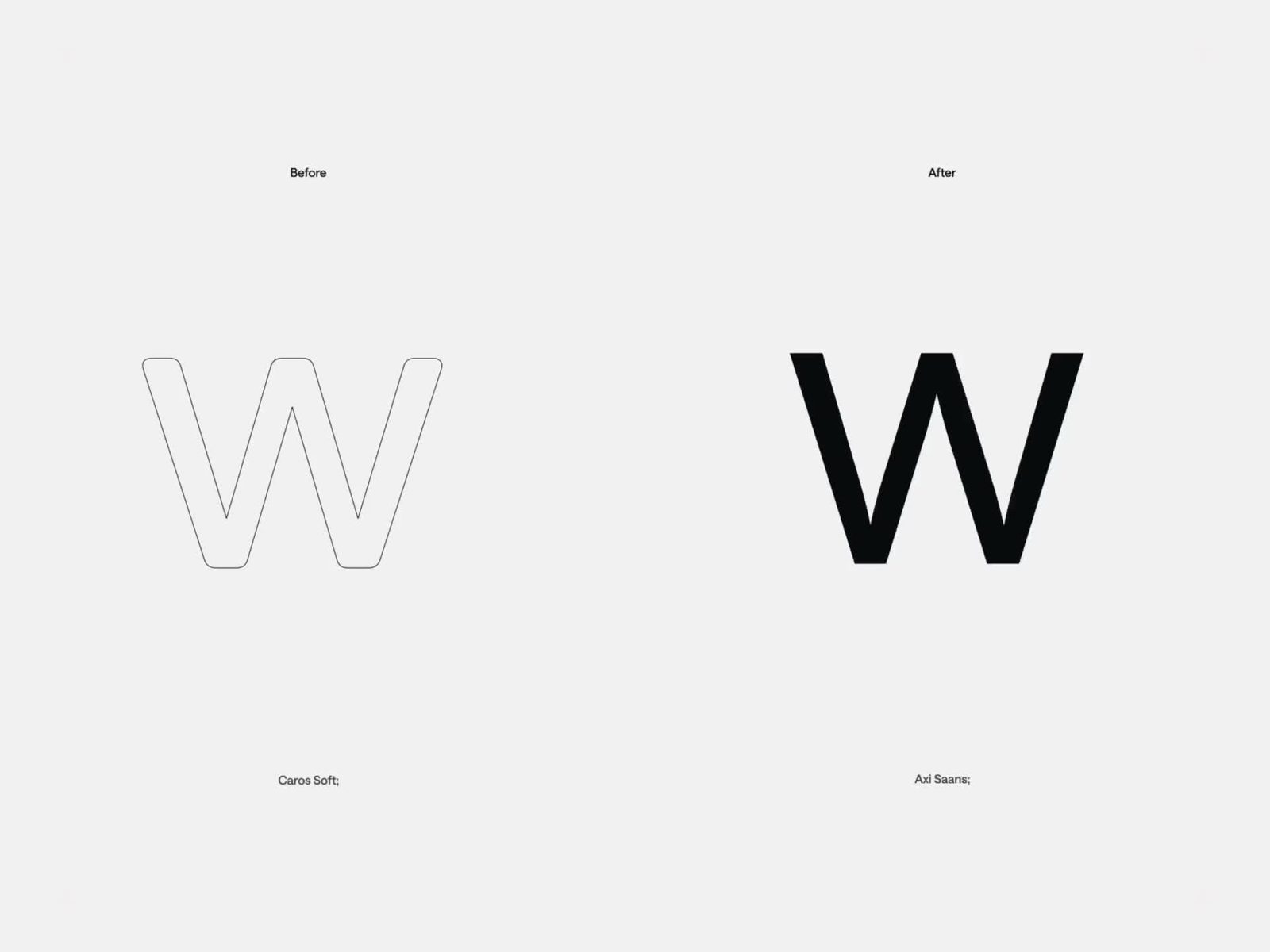 Custom Axi Saans typeface, before and after comparison with Caros Soft