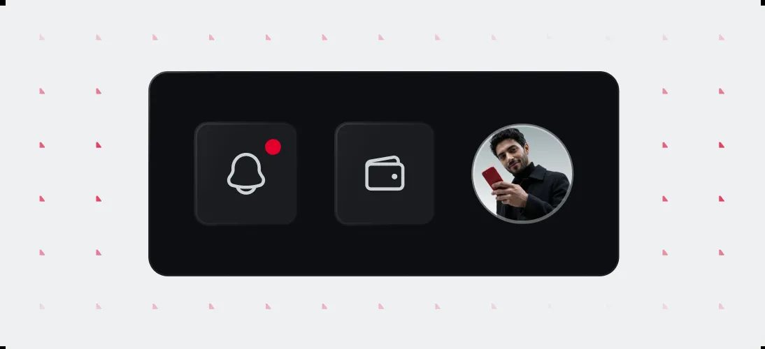 Axi app toolbar tiles with notification bell and wallet icons