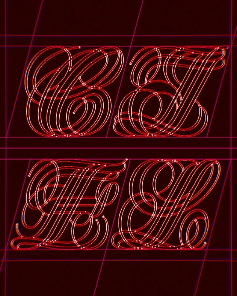 Ciel interwoven wireframe capitals spelling CIEL in glowing red on a dark specimen field