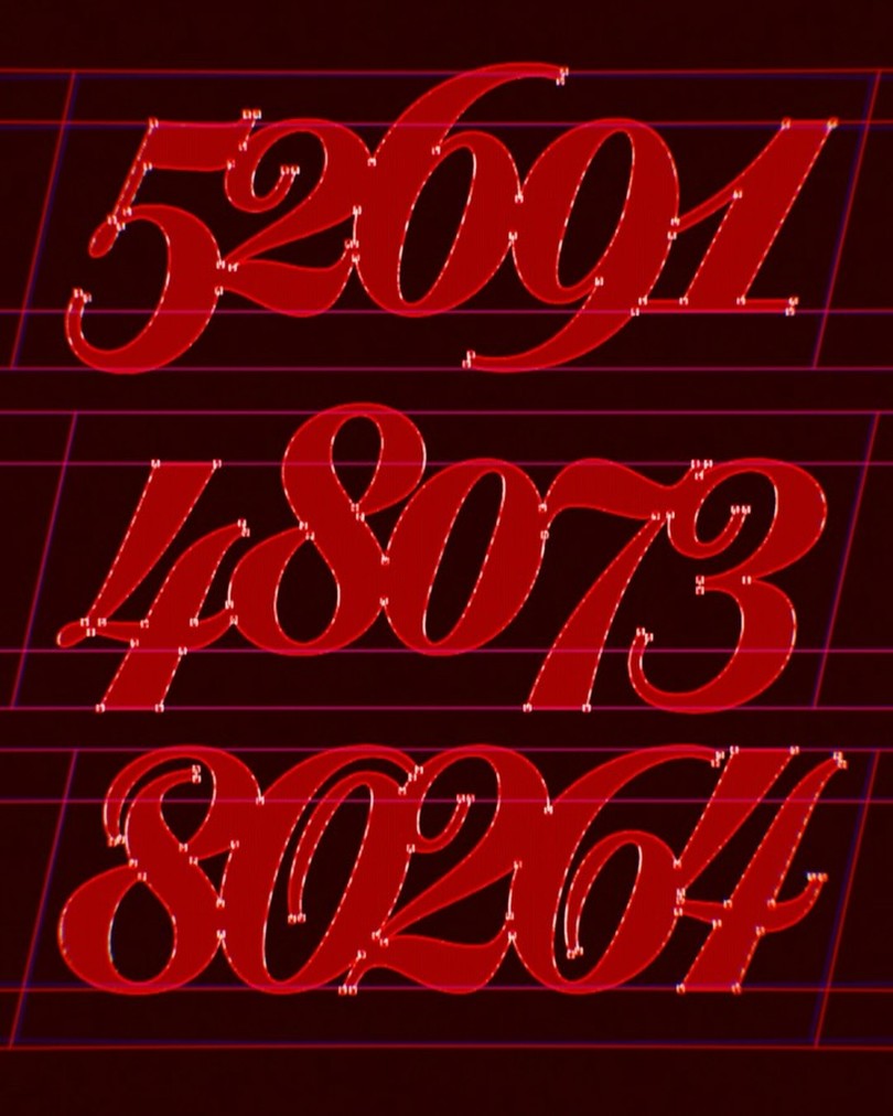 Ciel numerals in saturated red with visible construction nodes on a dark ground