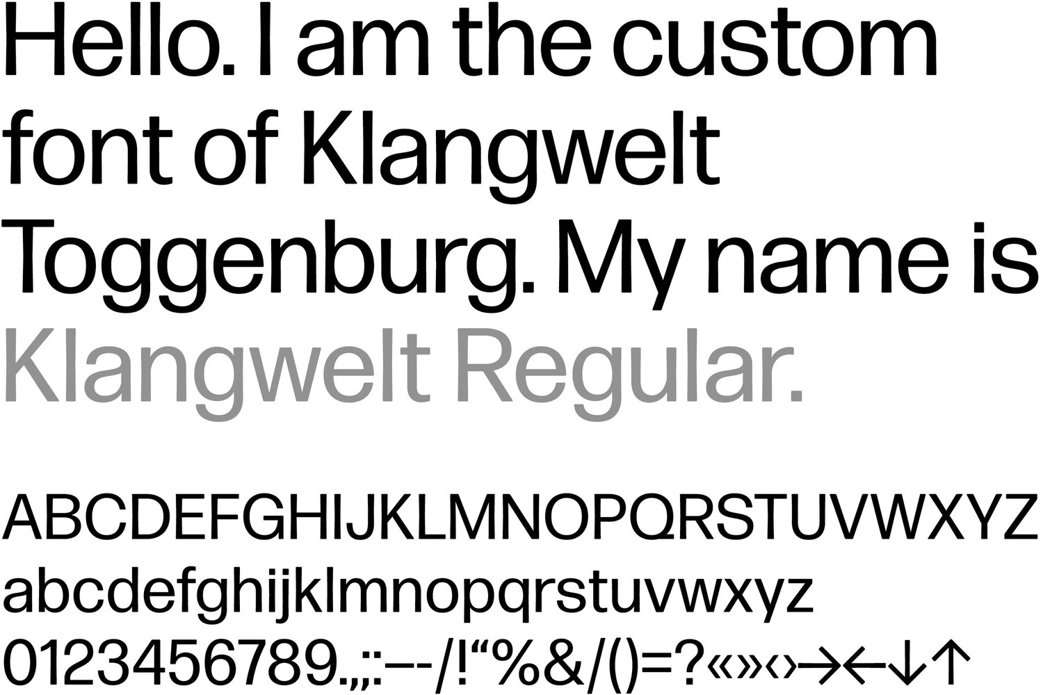 Klangwelt Regular custom typeface specimen by Studio Marcus Kraft