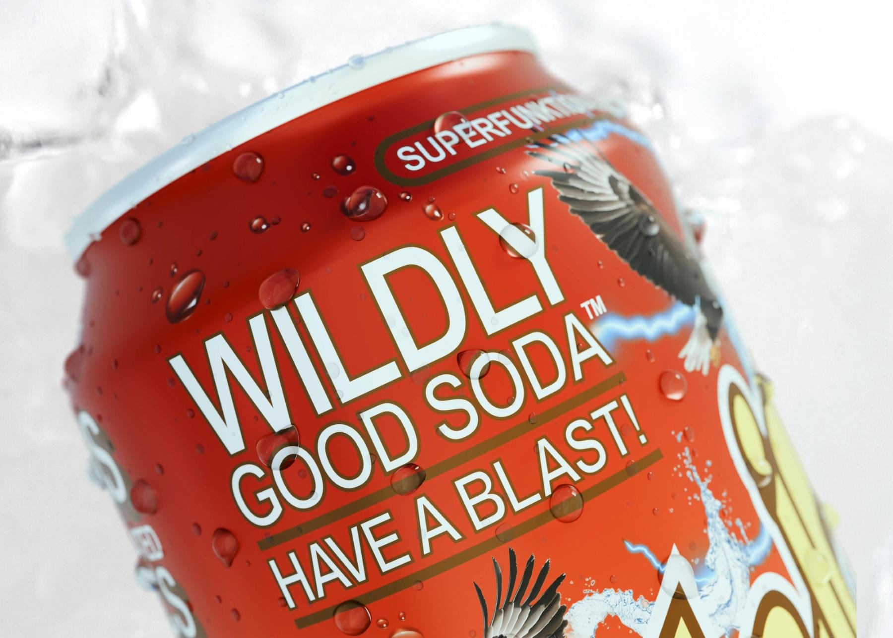Fhirst Orange Cola Joyride can macro with Wildly Good Soda lettering