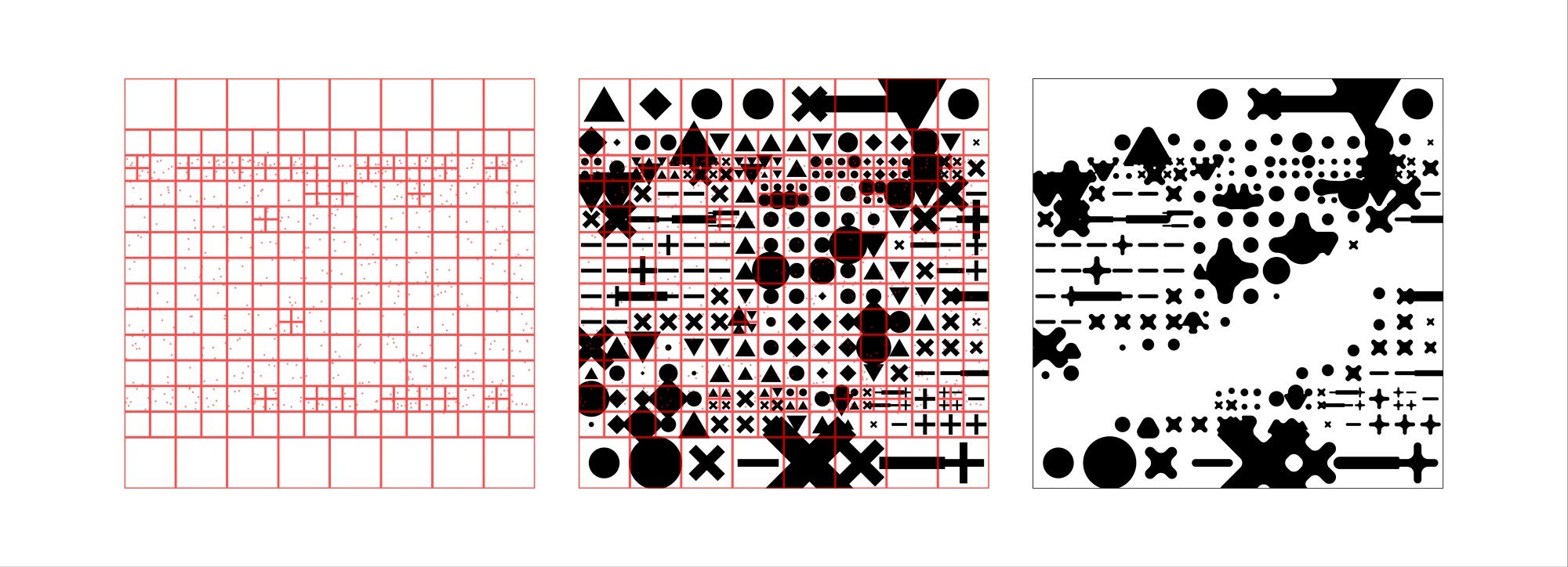 Generative pattern system panels over a quadtree spatial grid