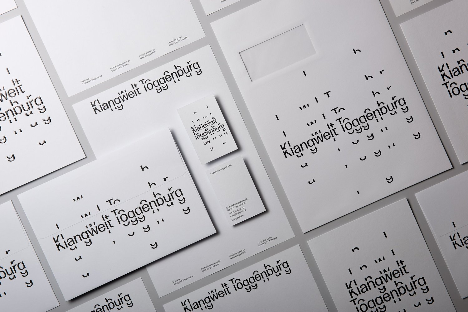 Klangwelt Toggenburg stationery suite flat-lay