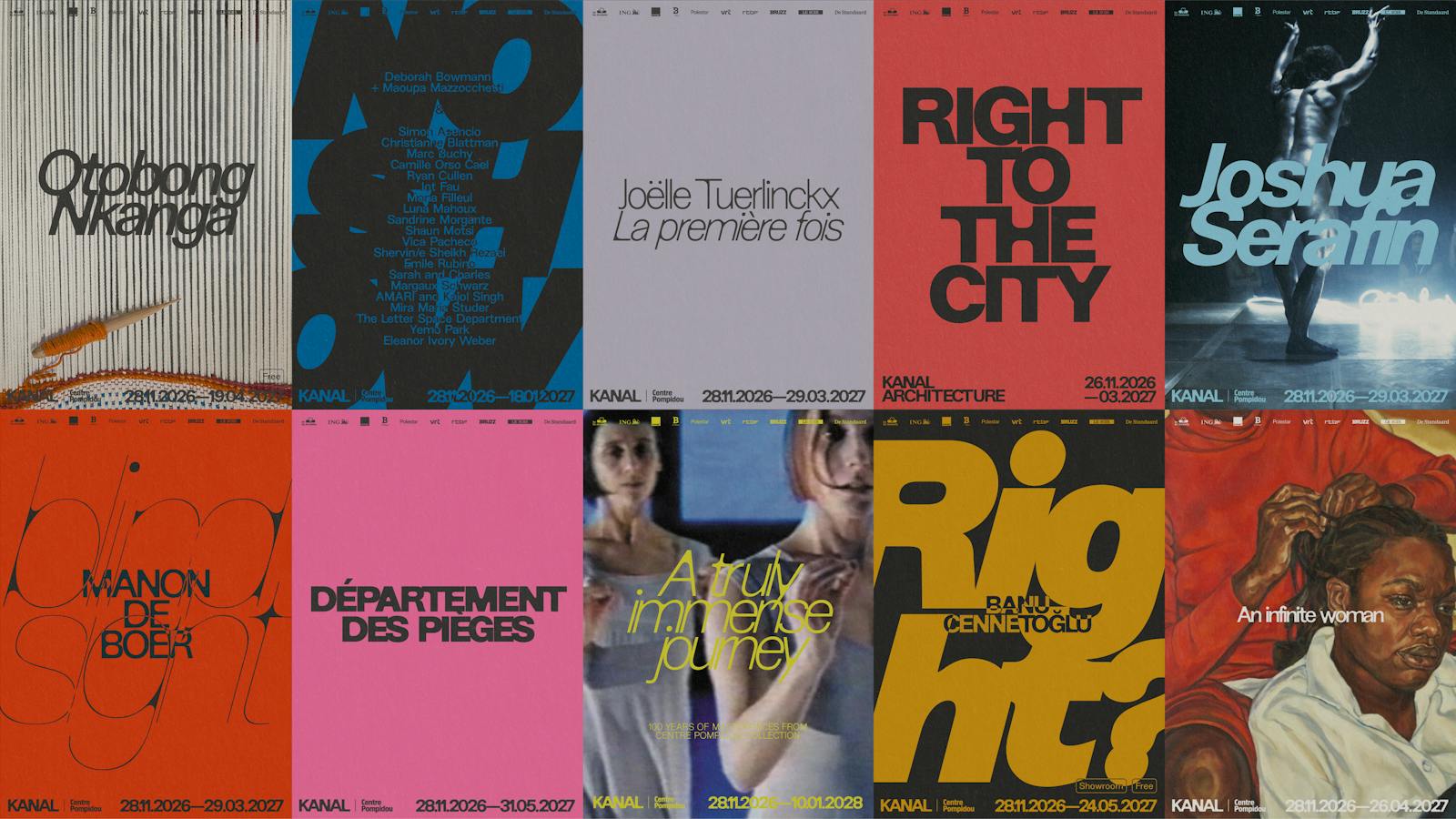 Ten Kanal-Centre Pompidou exhibition posters from the 2026 opening season in one grid