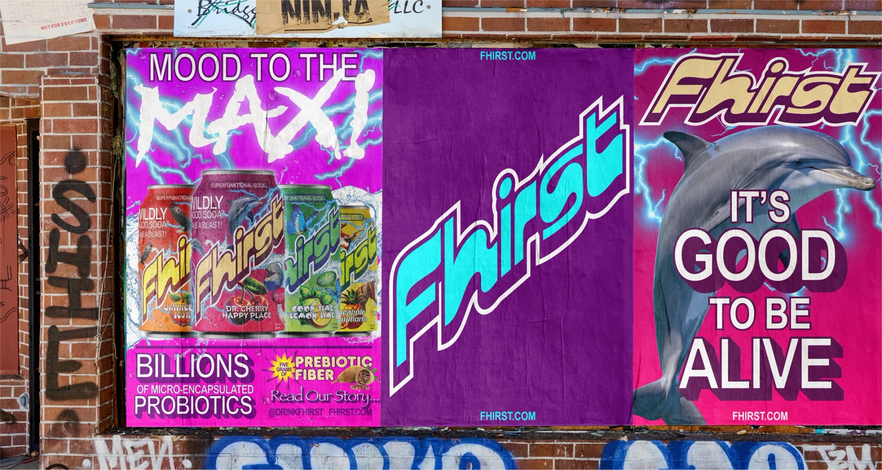 Fhirst posters pasted on a brick wall