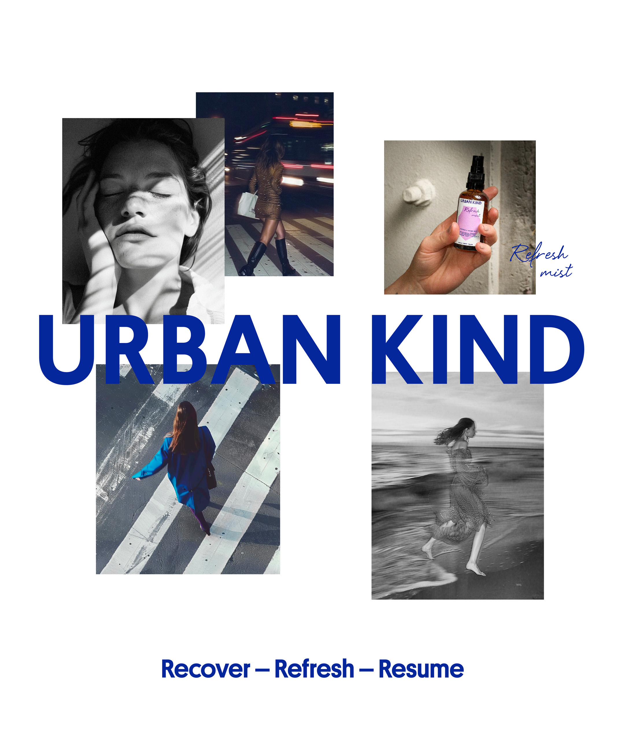 Urban Kind brand world collage with oversized wordmark