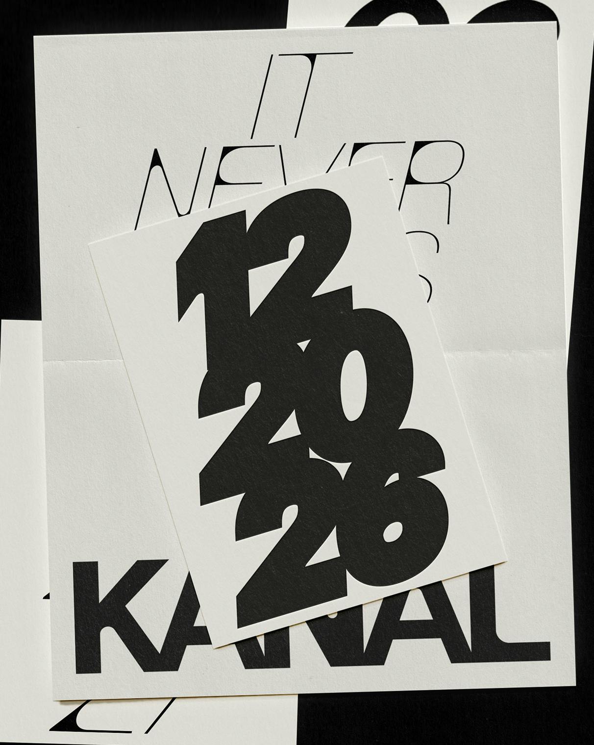 Stack of Kanal print ephemera, including a card reading 12 20 26 over the KANAL wordmark