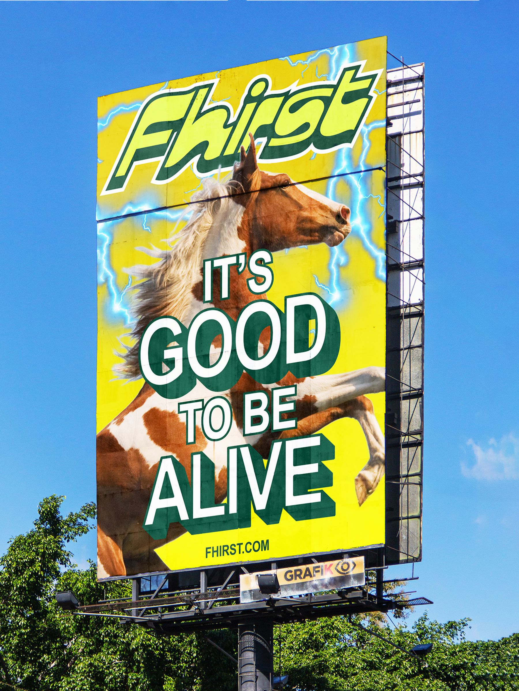 Fhirst billboard with horse and dolphin