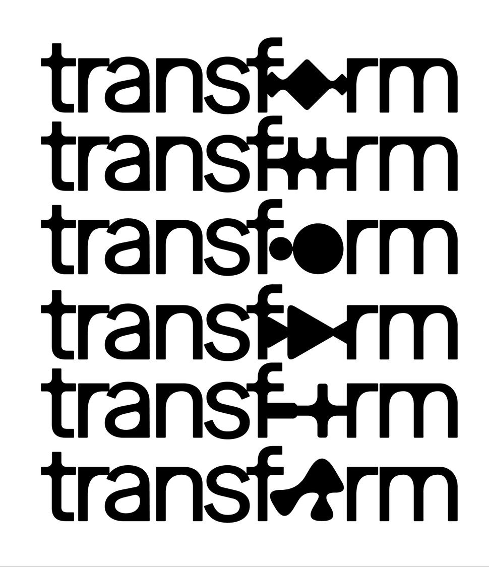 The word transform built from the ADC identity symbol letterforms