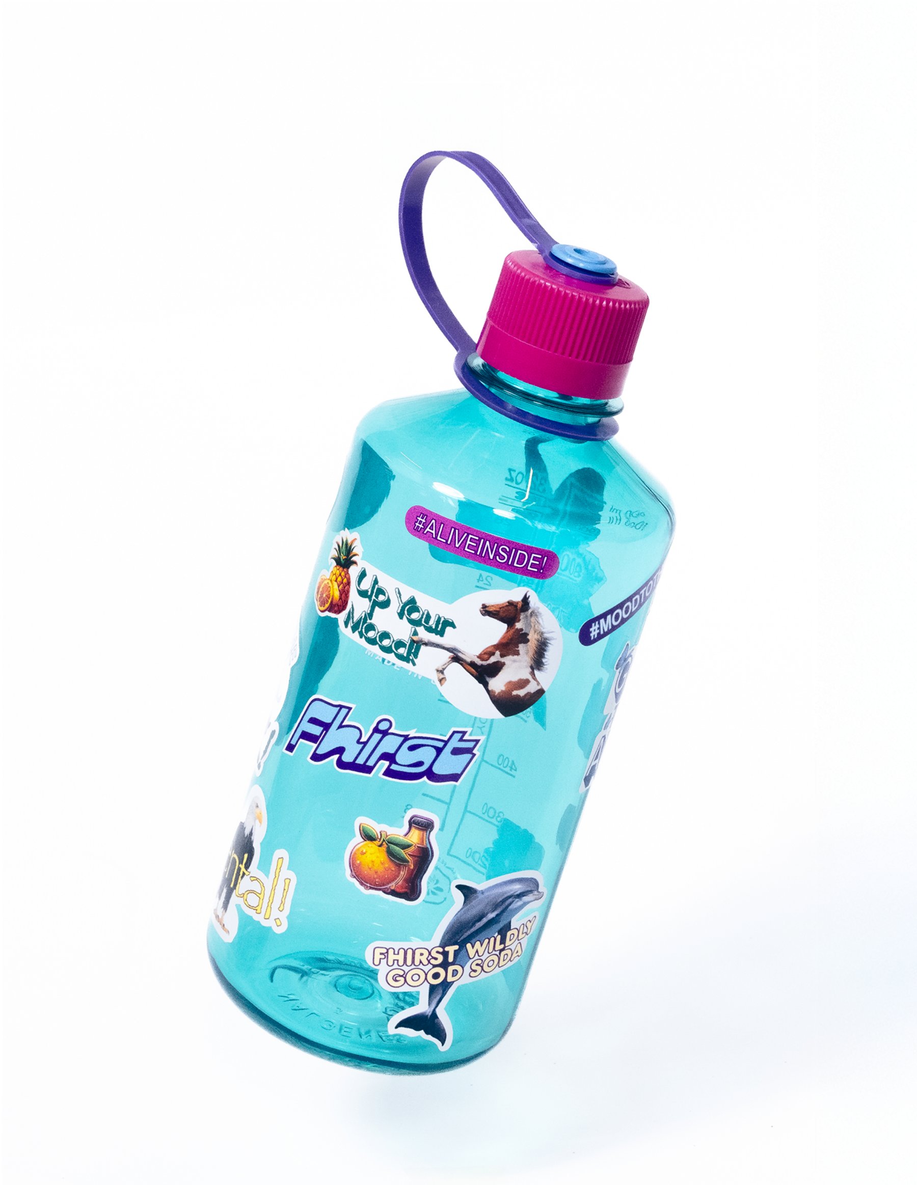Fhirst water bottle with wordmark and animal graphics