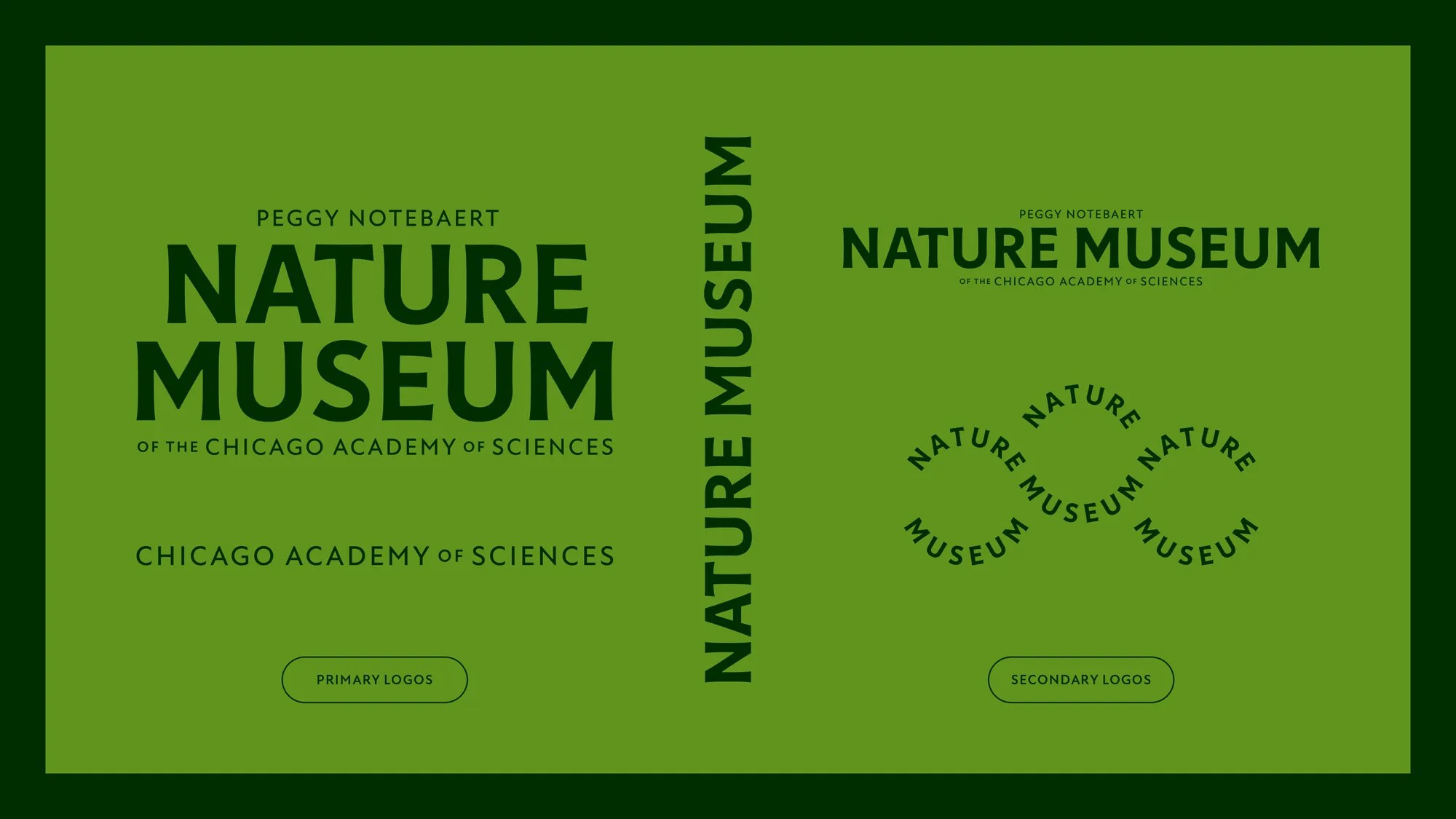Primary and secondary Nature Museum logo lockups in Tonka type on catalpa green