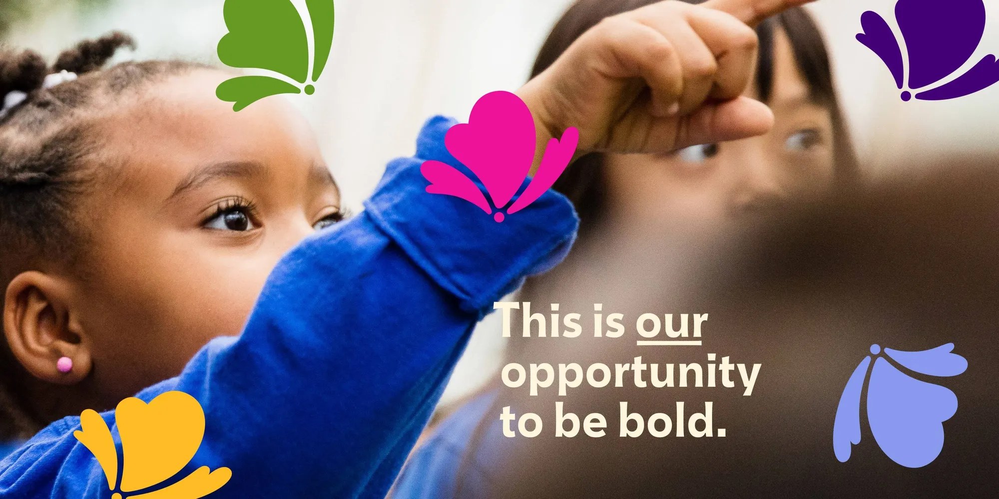 Nature Museum campaign graphic reading 'This is our opportunity to be bold.' with floating butterfly icons