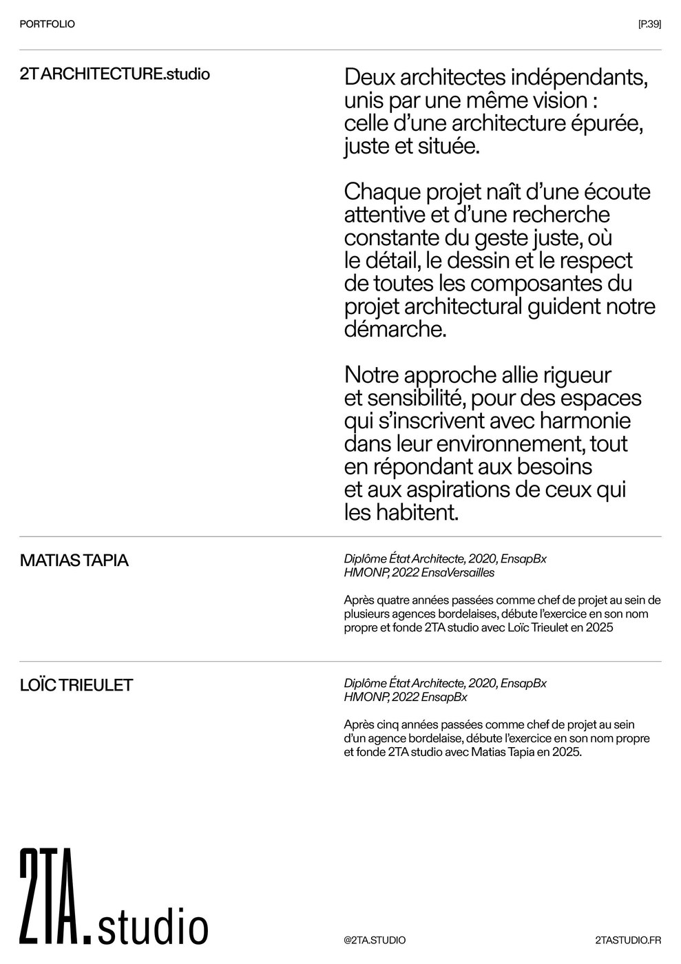 Technical drawing sheet and editorial design typographic hierarchy for 2TA Studio