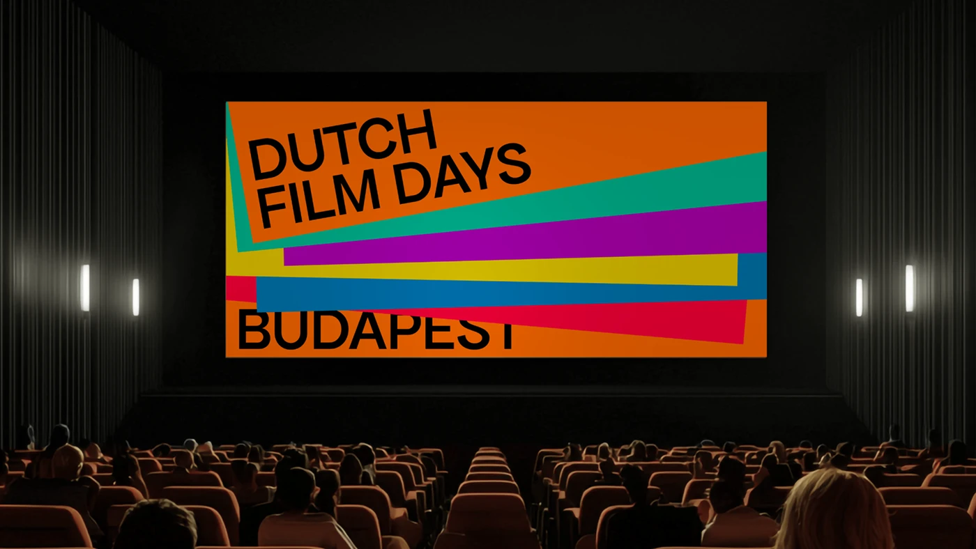 Social media mockups using Dutch orange and five secondary colors across festival days — Dutch Film Days festival branding