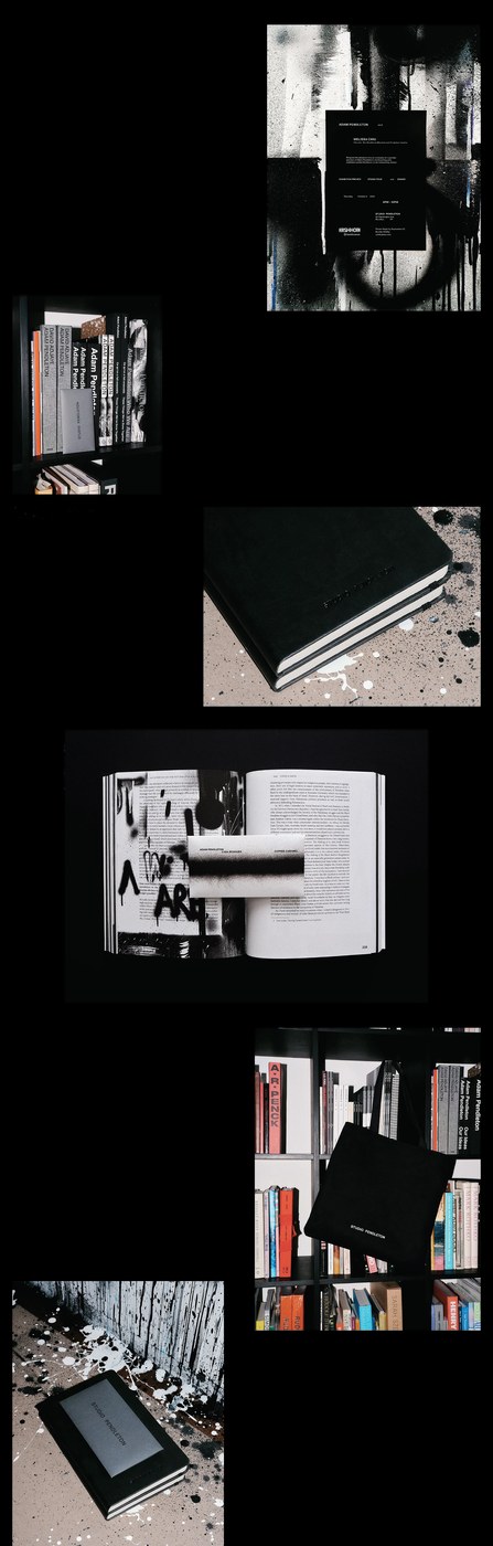 Monograph publications and editorial design collateral including bound catalogs, invitation cards, and hardcover notebooks by SAVVY STUDIO