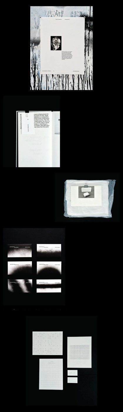 Typographic grid system layouts, IBM punch-card notations, packaging wrappers, and archival monographs by SAVVY STUDIO