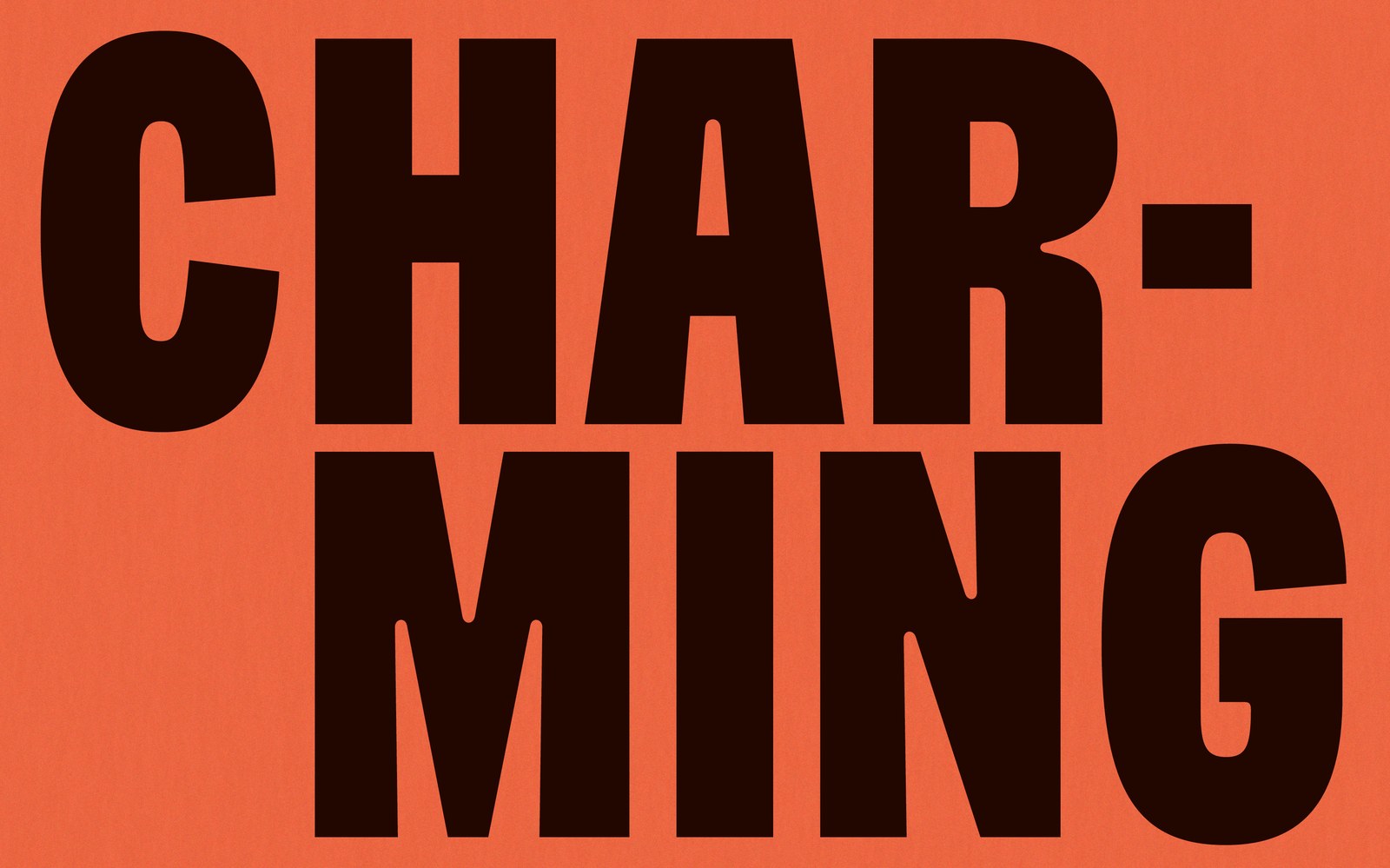 Gregory Grotesk heavy display typography poster setting CHAR-MING with top-heavy capitals on terracotta background