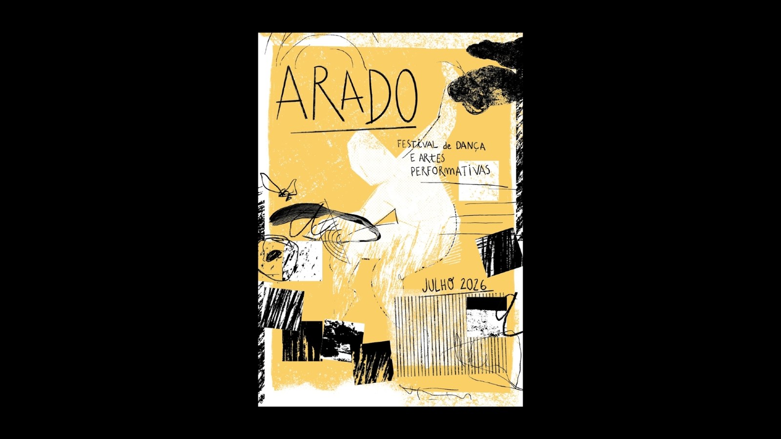 Arado 2026 main poster layout on ochre yellow — brand identity by Senhor Paulinho