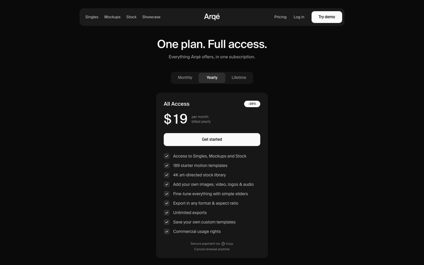Arqé motion design platform all-access subscription plans