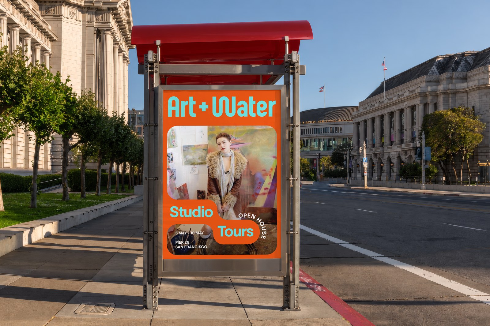 Art + Water Muni transit poster with winding typography