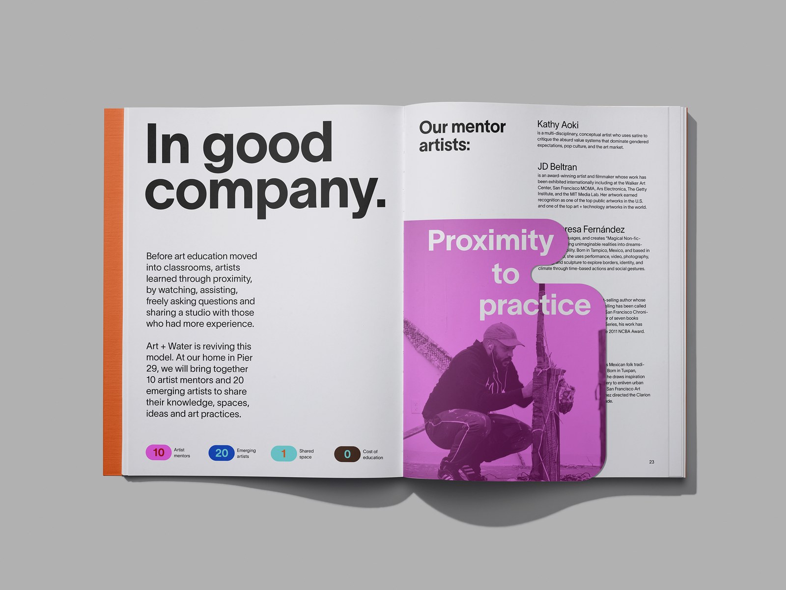 Art + Water editorial book spread with fluid layout grid