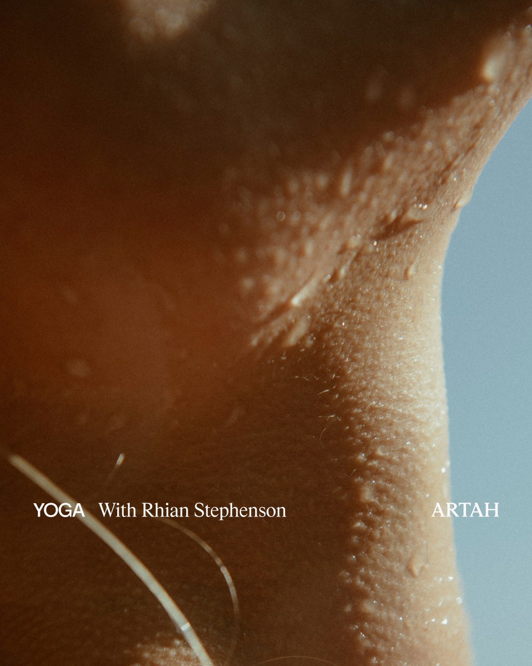 Close-up skin texture photography with Yoga with Rhian Stephenson campaign typography for Artah branding design