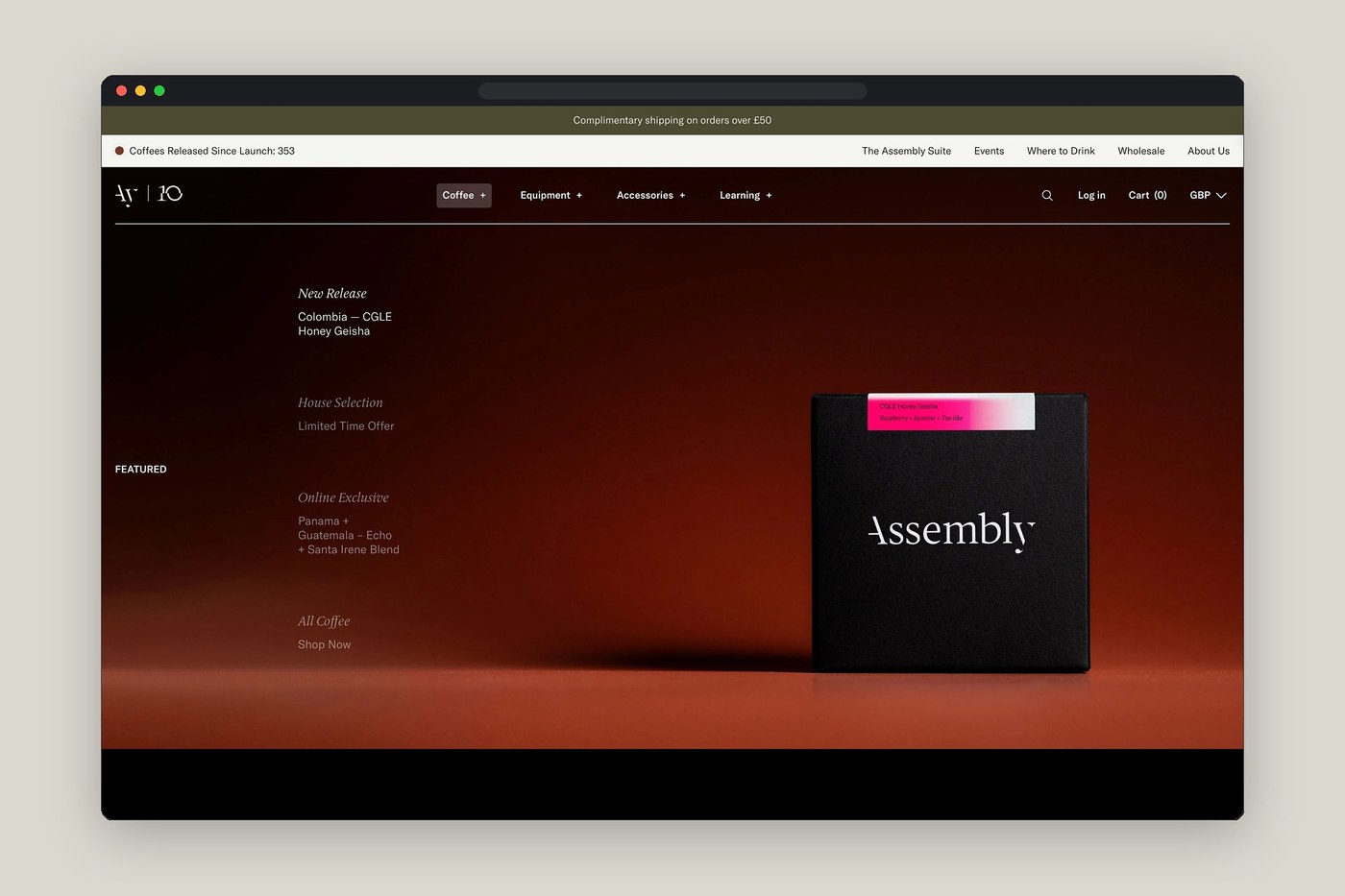 Assembly Coffee homepage hero viewport screenshot — web design by Assembly Coffee