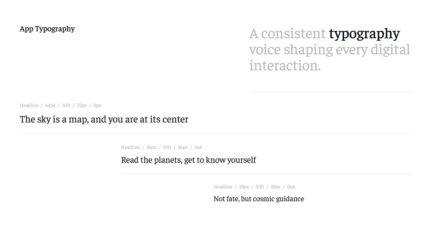 Astromatik app branding ux ui sencer b. yilmaz layout guidelines showing typographic scaling and font specs