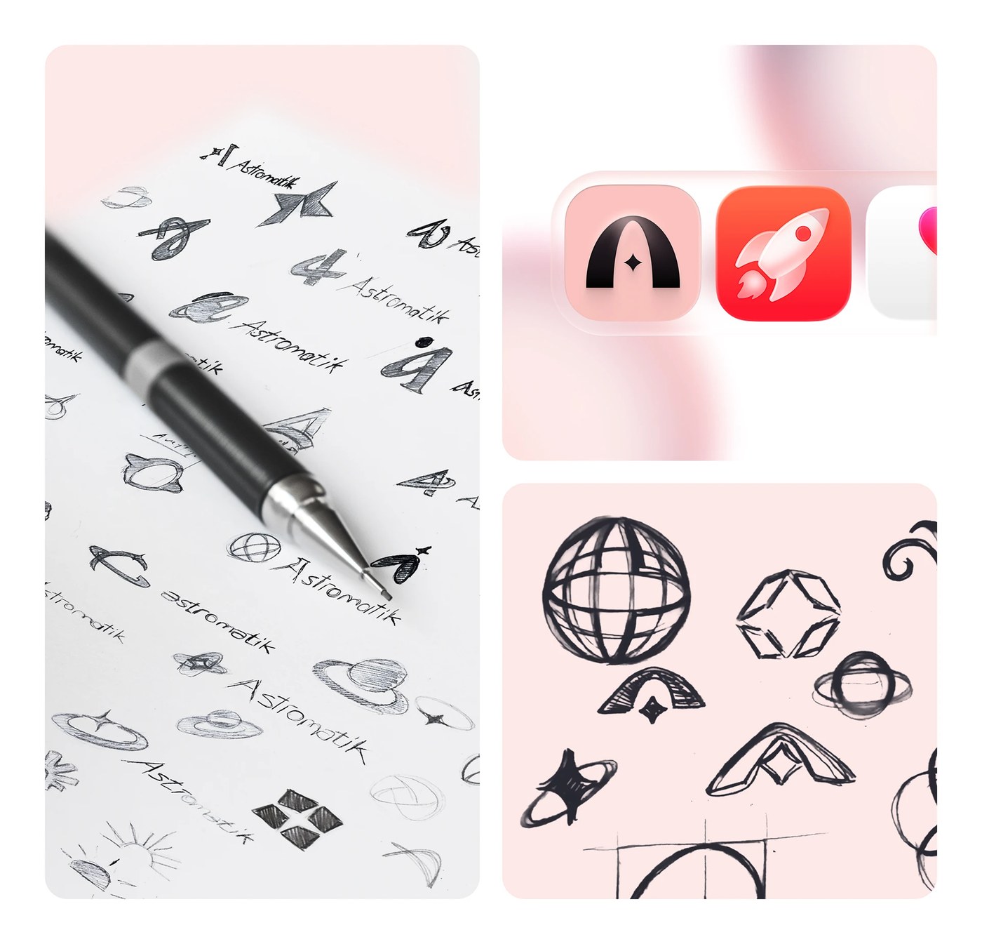 Astromatik app branding ux ui sencer b. yilmaz initial pencil sketches and brand symbol development
