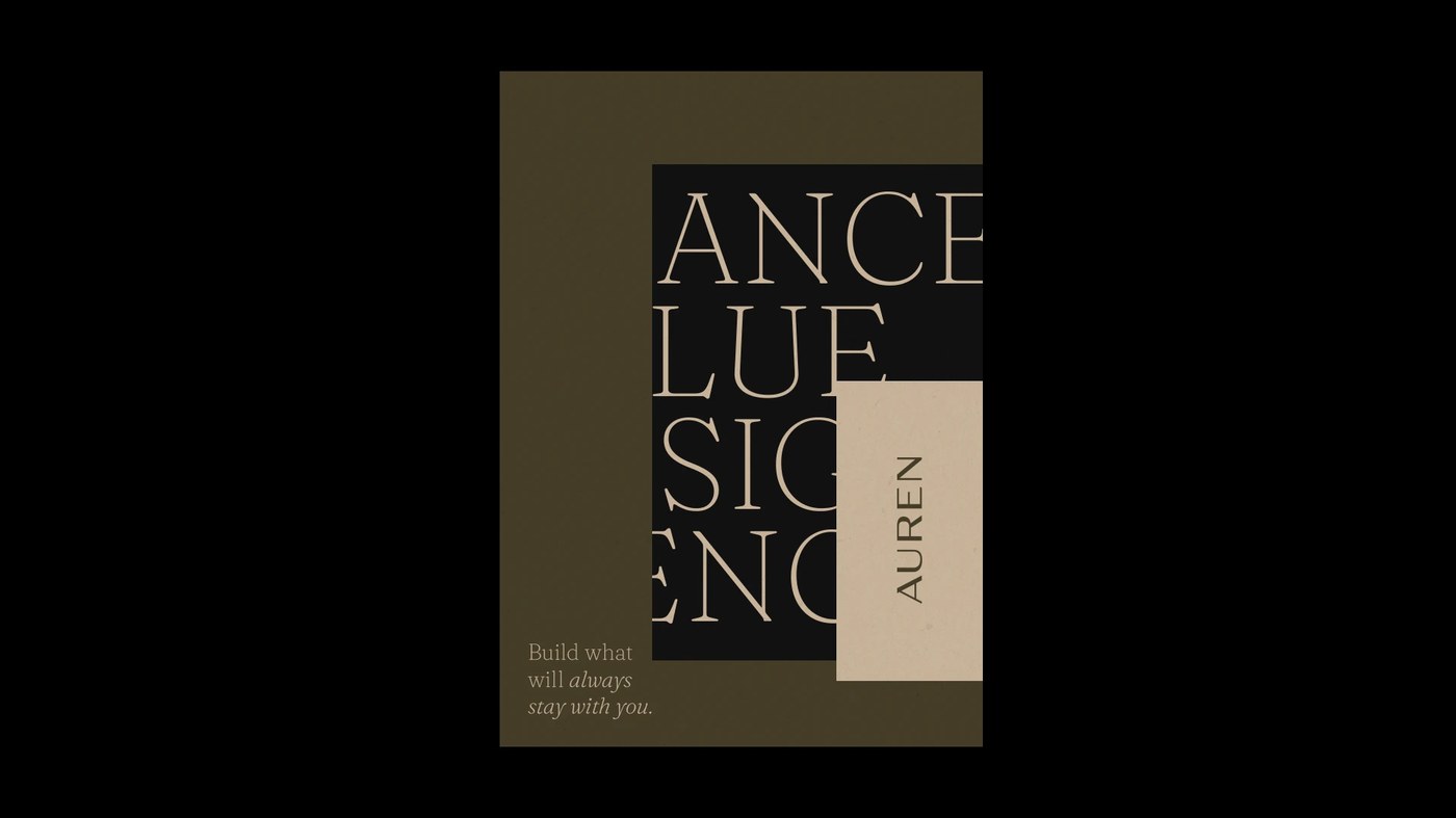 Branding design editorial poster layout with olive grid and sand card for Auren