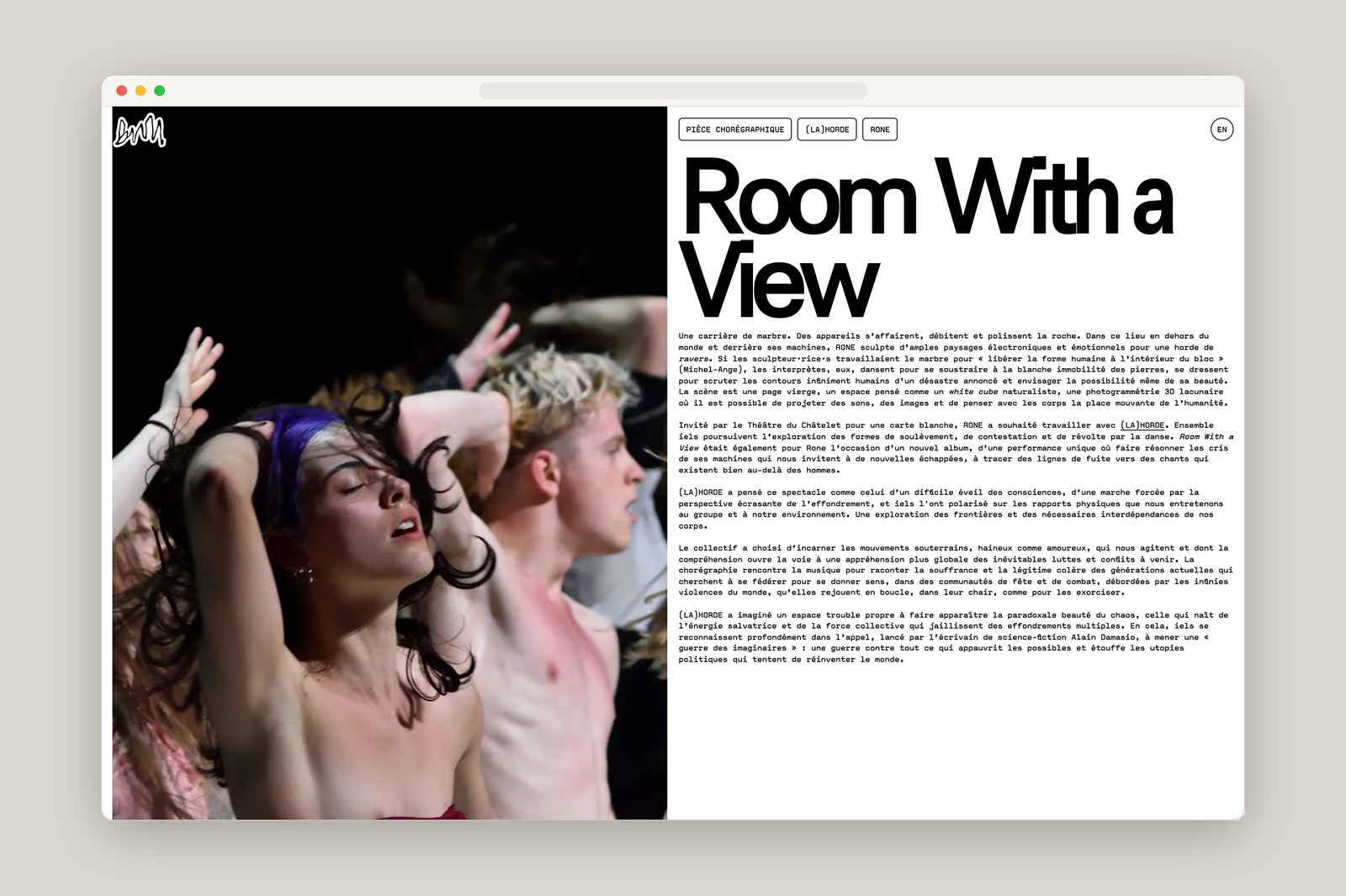 Ballet National de Marseille website showcase and case study layout screenshot — web design by Hover States