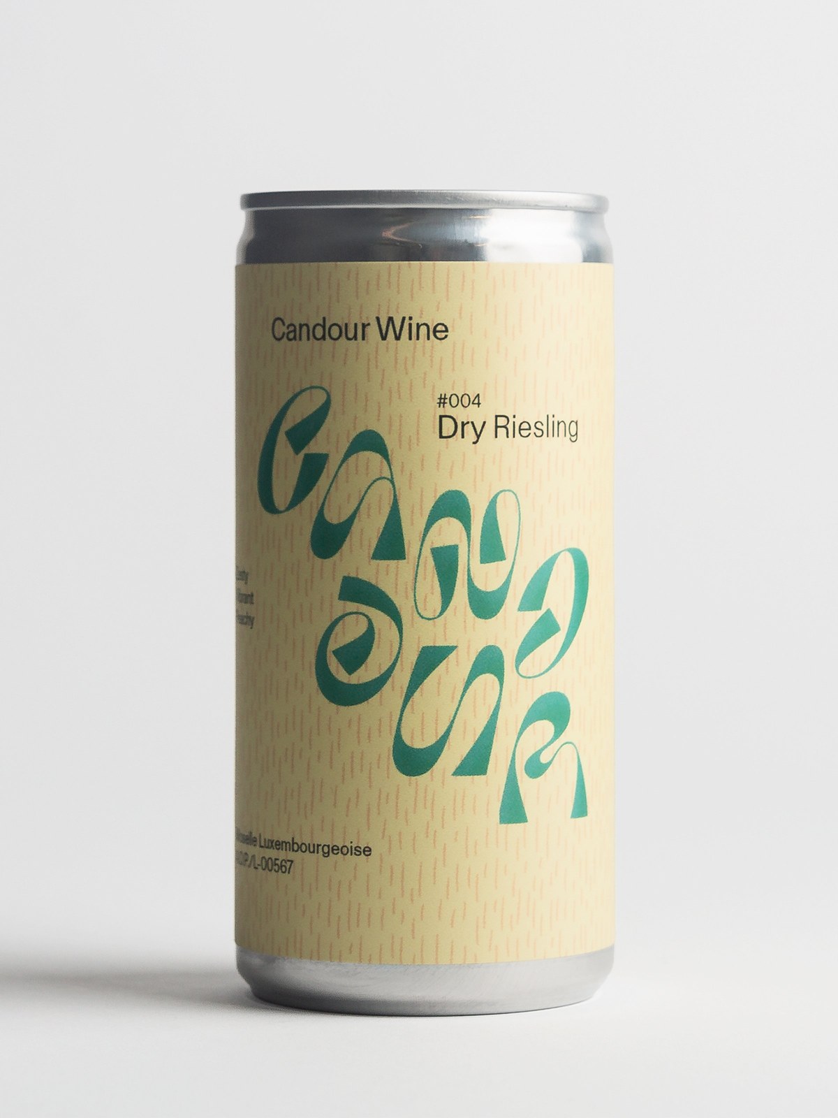 Candour Wine #004 Dry Riesling can packaging design with variable wordmark by Bedow — best of the week