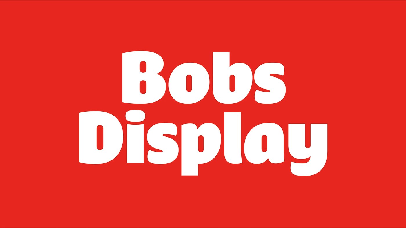 Bob's Display bold title specimen on red background — typography design by Plau Design