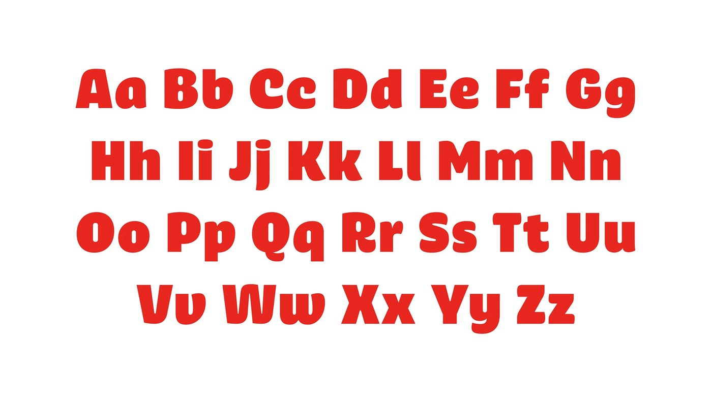 Complete uppercase and lowercase alphabet specimen — typography design by Plau Design