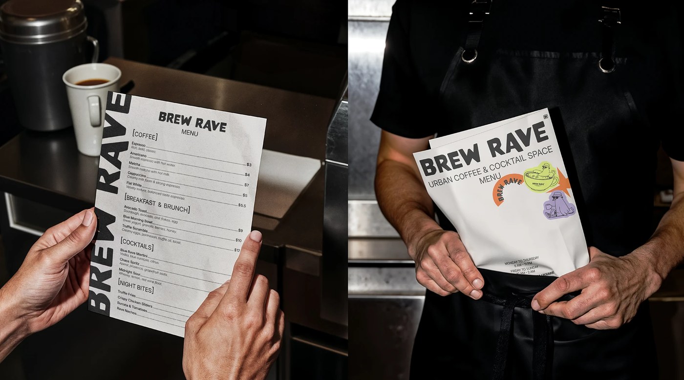 BREW RAVE \ Identity \ Logo application detail — brand identity design by Valeriia Oprishan