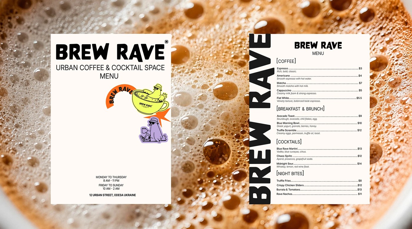 BREW RAVE \ Identity \ Logo context shot — brand identity design by Valeriia Oprishan